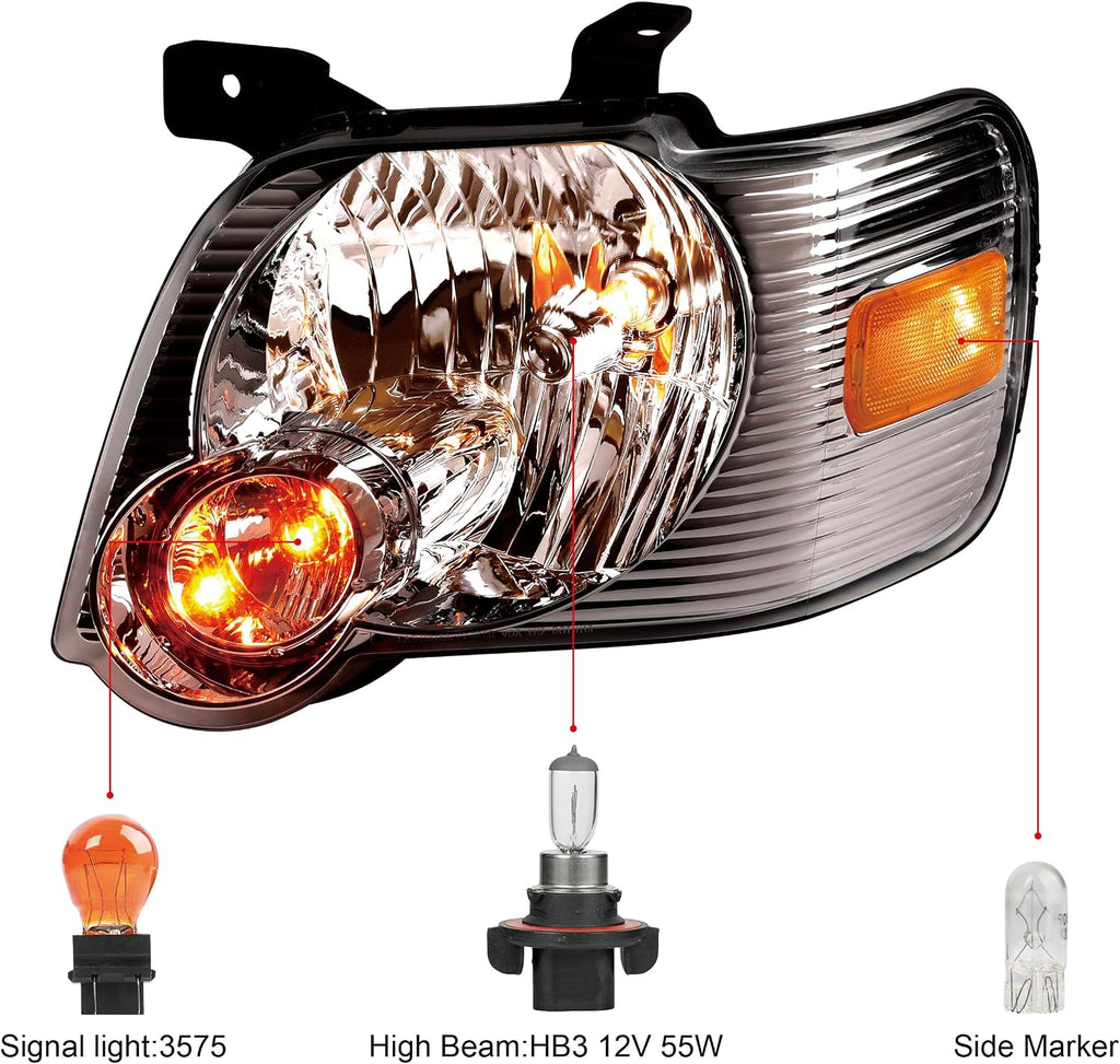 Pair Chrome Headlights Compatible with 2006-2010 Ford Explorer