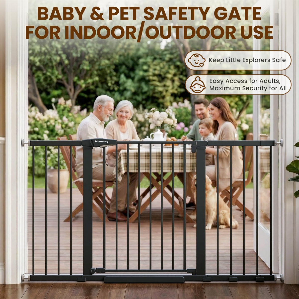 29.7-57" Extra-Wide No-Drill Pressure-Mounted Pet & Child Safety Gate with Auto-Close Walk-Through Door for Stairs, Hallways & Wide Doorways
