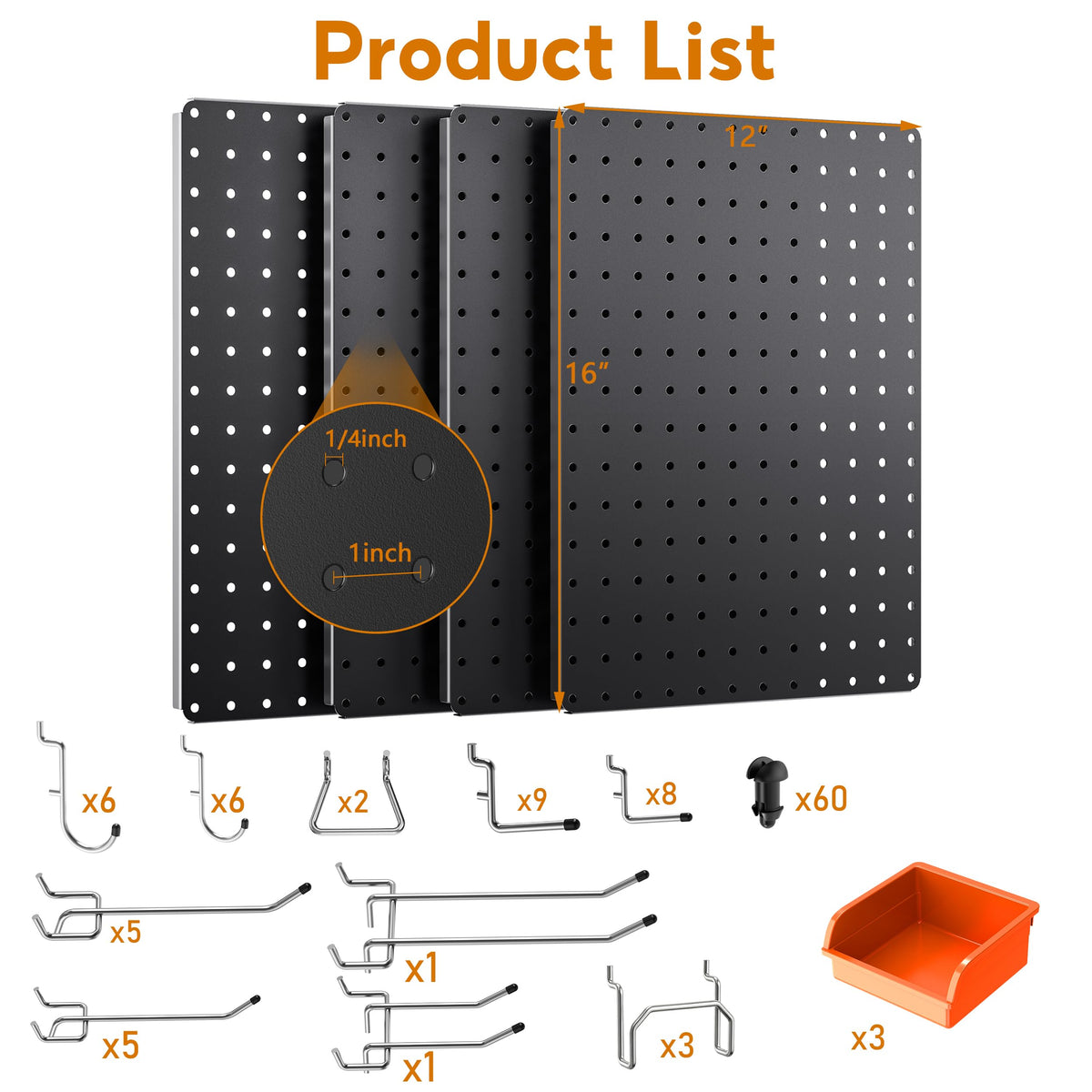 Peg Board, 4 Pack Black PegBoard Panels with 106 Accessories