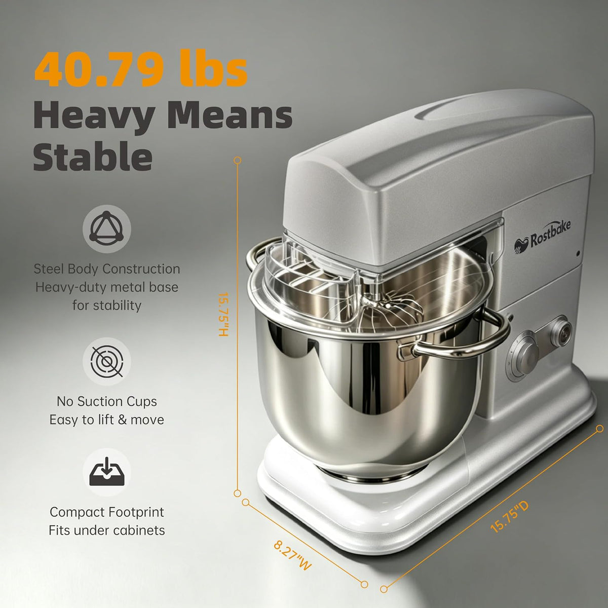 7.4QT Stand Mixer,Ice Cooling Bowl,500W DC Low Noise Dial Gray | Commericial Food Mixer 11-Speed Electric stand