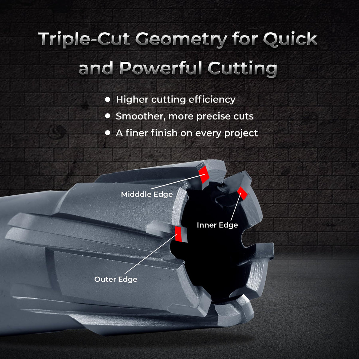 TCT Annular Cutter, 1/2" Diameter and 1-3/8depth, Universal Shank Compatible with 3/4" Weldon Shark and Other Standard Tool Holder, Carbide-Tipped Annular Cutter Mag Drill Bit with Pilot Pin