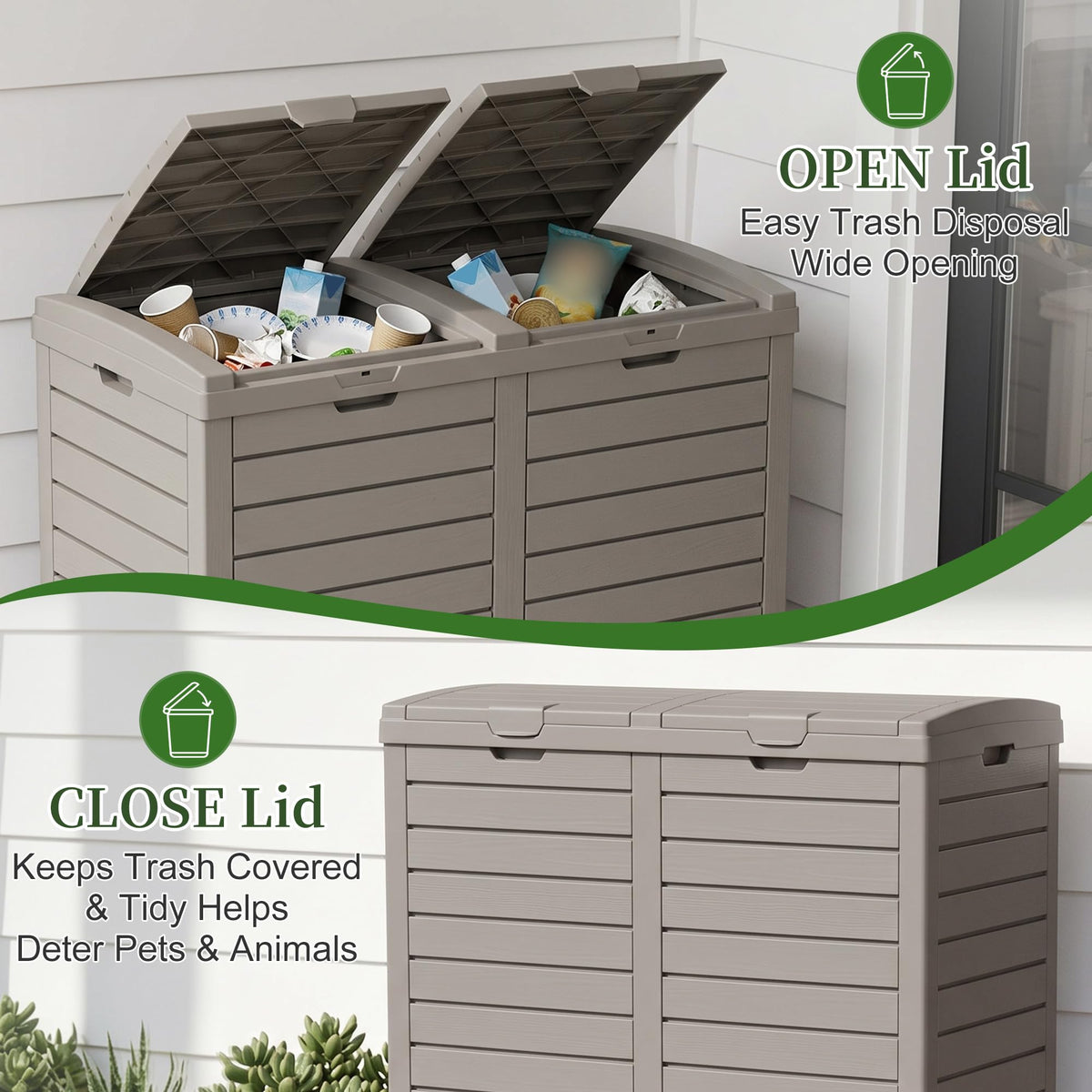 Outdoor Trash Can with Lid, 110 Gallon Garbage Can with Drip Tray