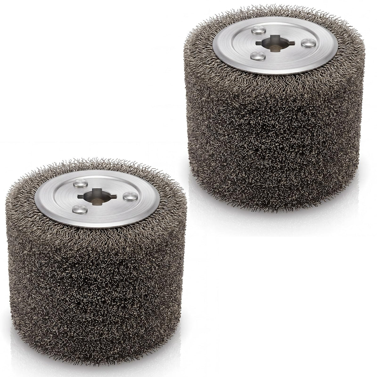 Tudomro 2-Pack Stainless Steel Wire Brush Drum Surface Conditioning Tool, 4.7" x 4" Drawing Wheel for Wood Texturing Rust Removal Metal Polishing Grinding 3/4 Quad Keyway Abrasive Burnishing Wheel