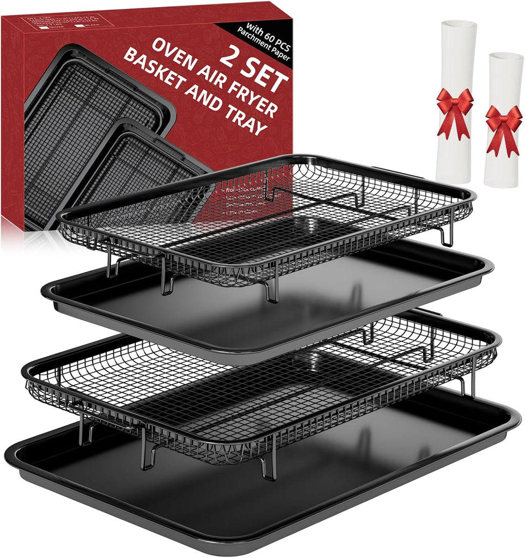 Air Fryer Basket for Oven, 2 Set Oven Air Fryer Basket and Tray For Cooking | with 60 Sheets Parchment Papers,THORSES