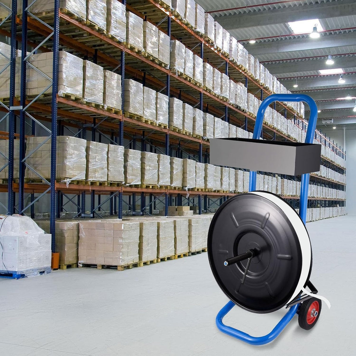 Banding Strapping Cart for 8" X 8" Poly and Steel Strapping, Heavy Duty Movable Banding Machine with Spacious Tray