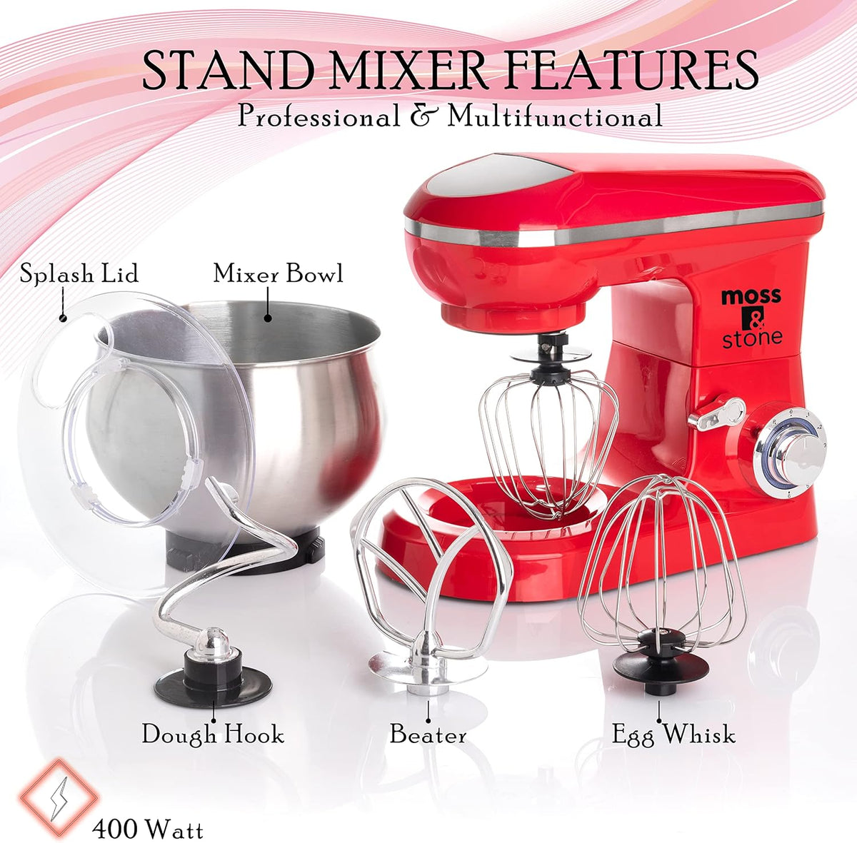 Stand Mixer, 6 Speed Electric Mixer With 5.5 Quart Stainless Steel Mixing Bowl, Red Body Kitchen Mixer With Dough