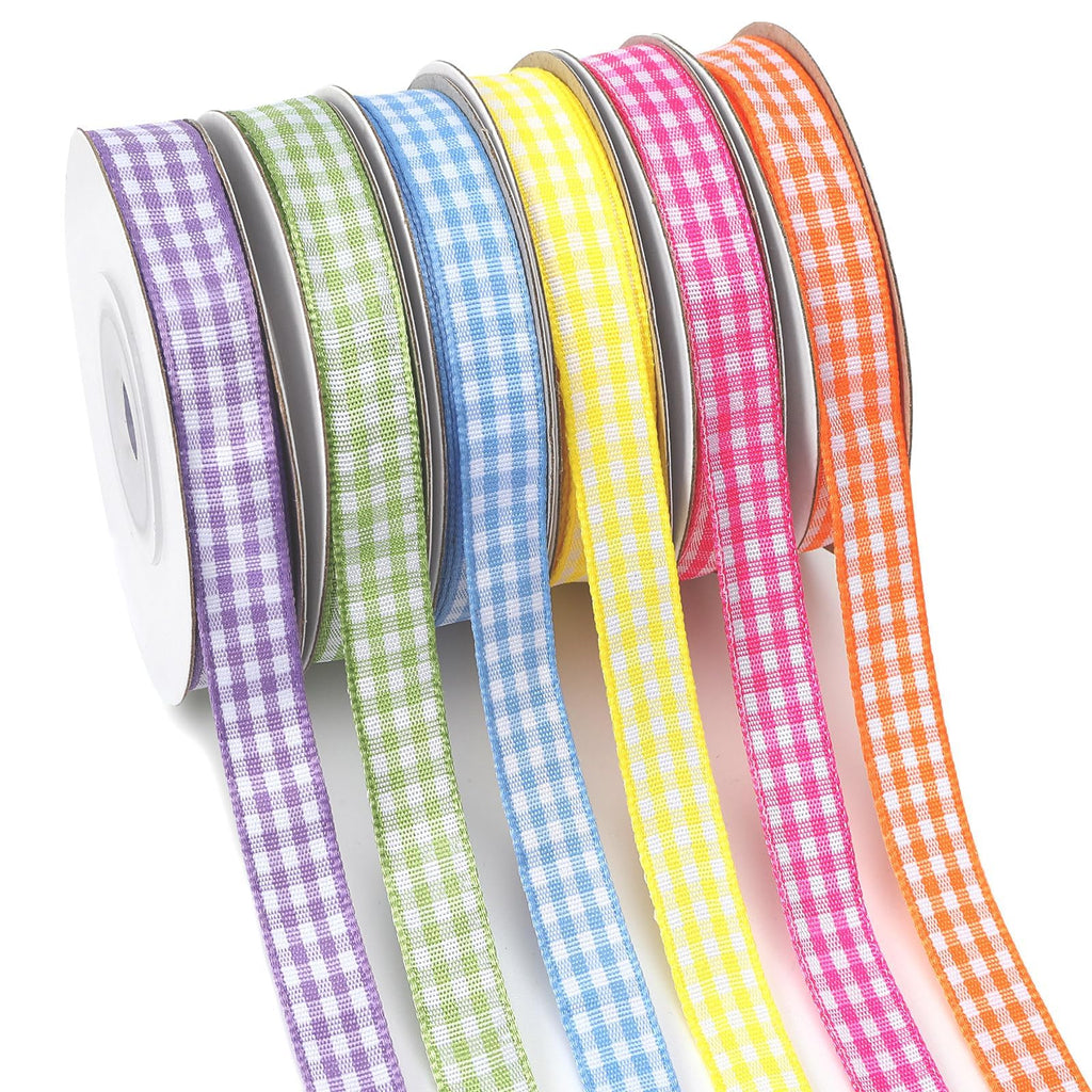 Gingham Ribbon 6 Rolls 60 Yards Spring Plaid Ribbon for Gift Crafts