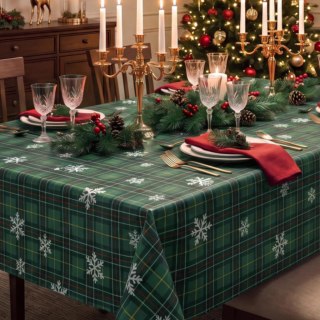 Christmas Plaid Vinyl Tablecloth, Rectangle 54 x 78, Green