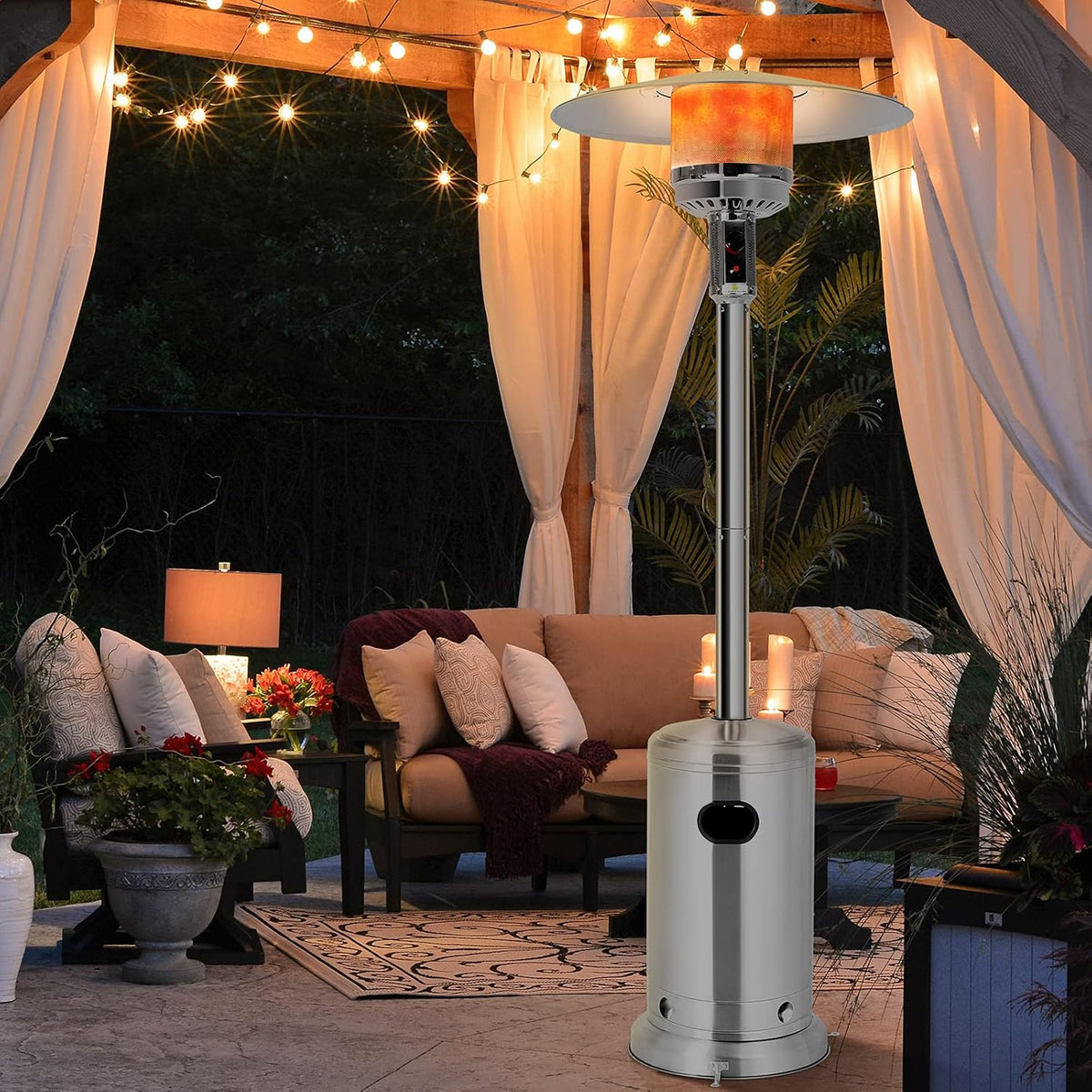 48000 BTU Outdoor Patio Heater, Floor Standing Portable Gas Heating Machine, Porch Propane, Commercial Stainless