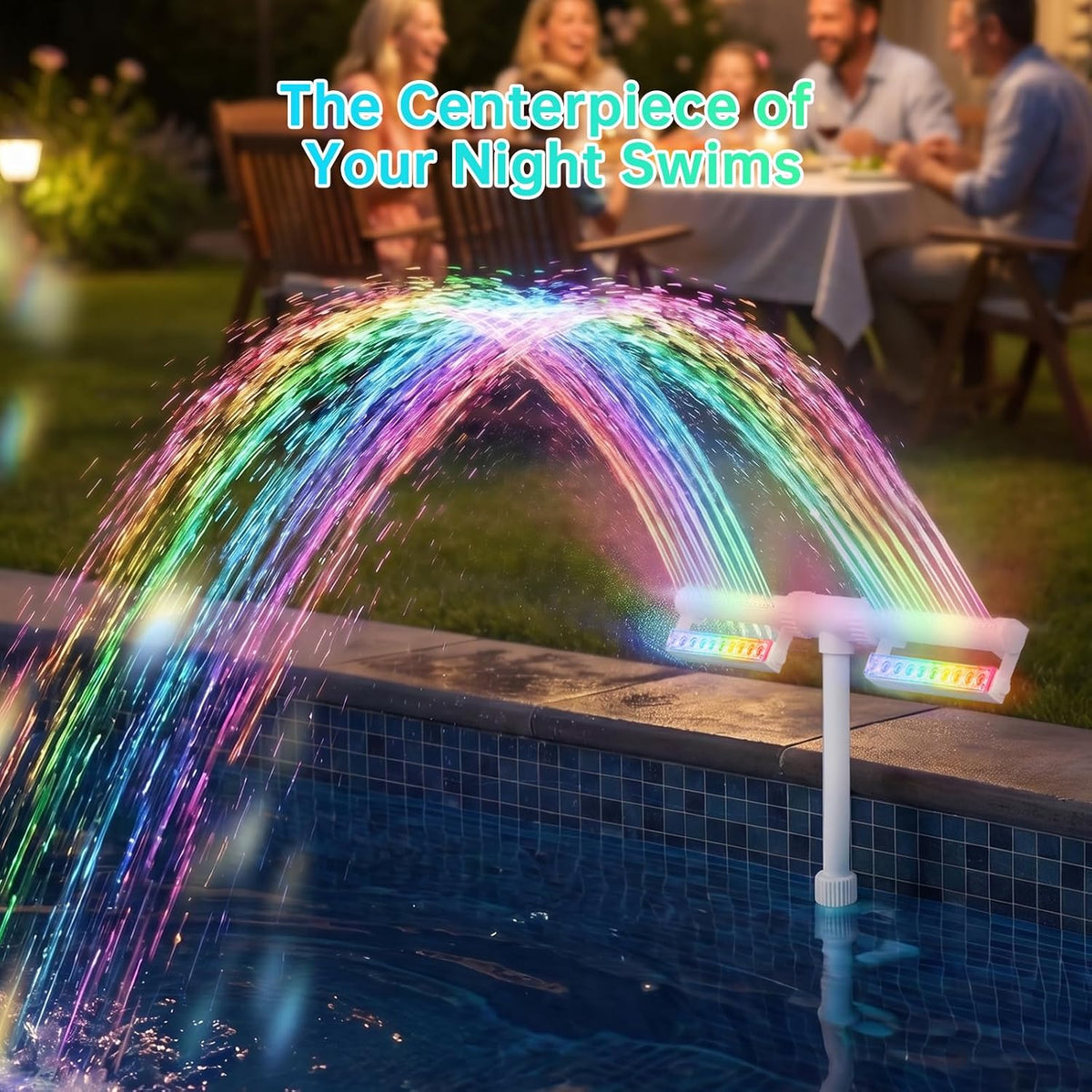 LED Pool Fountain with Remote, Rechargeable Waterfall Spray | For Inground & Above Ground Pools, Fits 1.73" & 3.2"