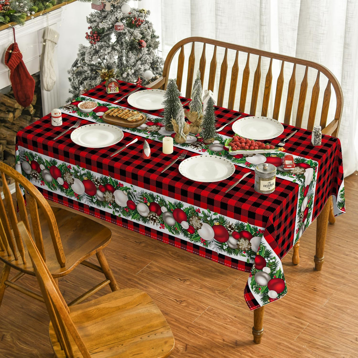 Christmas Tablecloth 60 x 84 Inch Rectangular Christmas Ball Red
