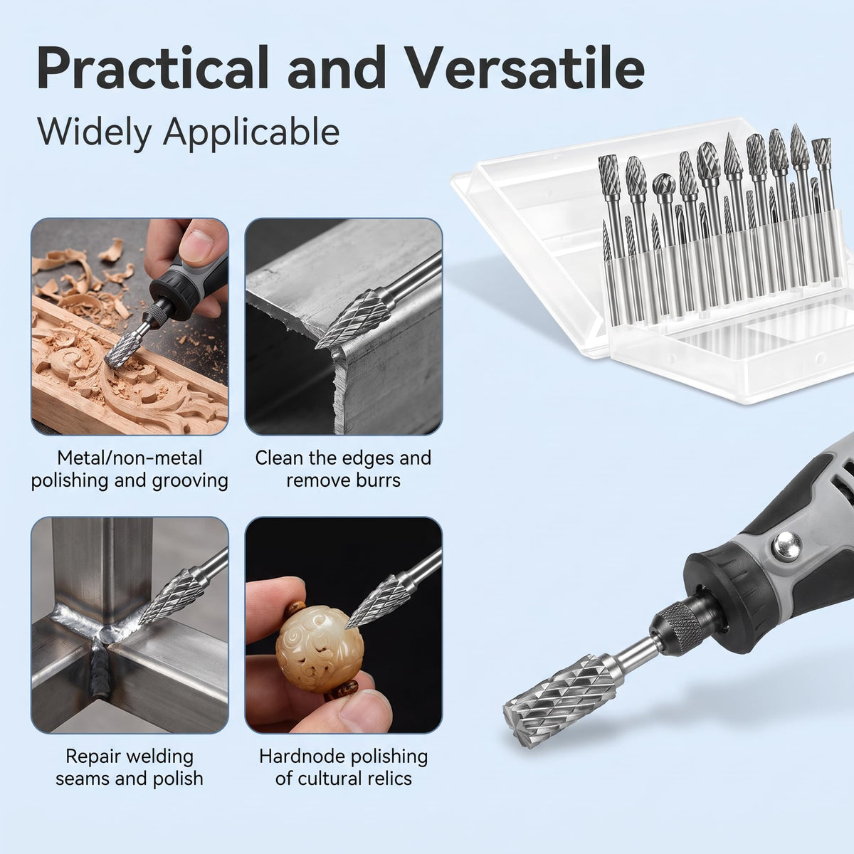QUQUS 20 PCS Carbide Burr Bits Set for Dremel, Double Cut with 1/8" Shank