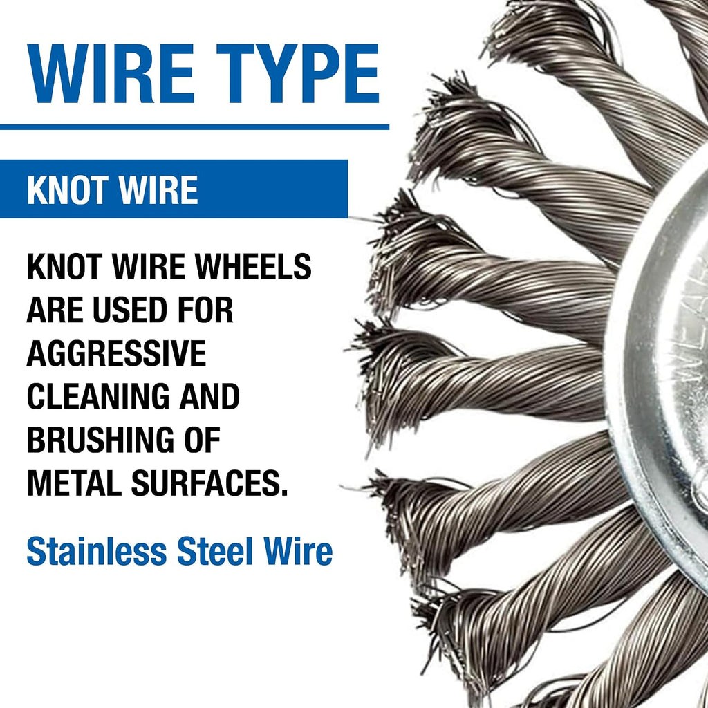 Mercer Industries 186520B - 4" x 1/2" x 5/8"-11 Knot Wire Wheel, .020 Stainless Steel Wire