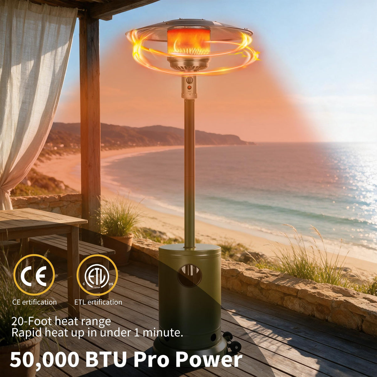Evergreen 50,000 BTU Propane Patio Heater, Multiple Color Available, Outdoor Heater with Weighted Base, Adjustable