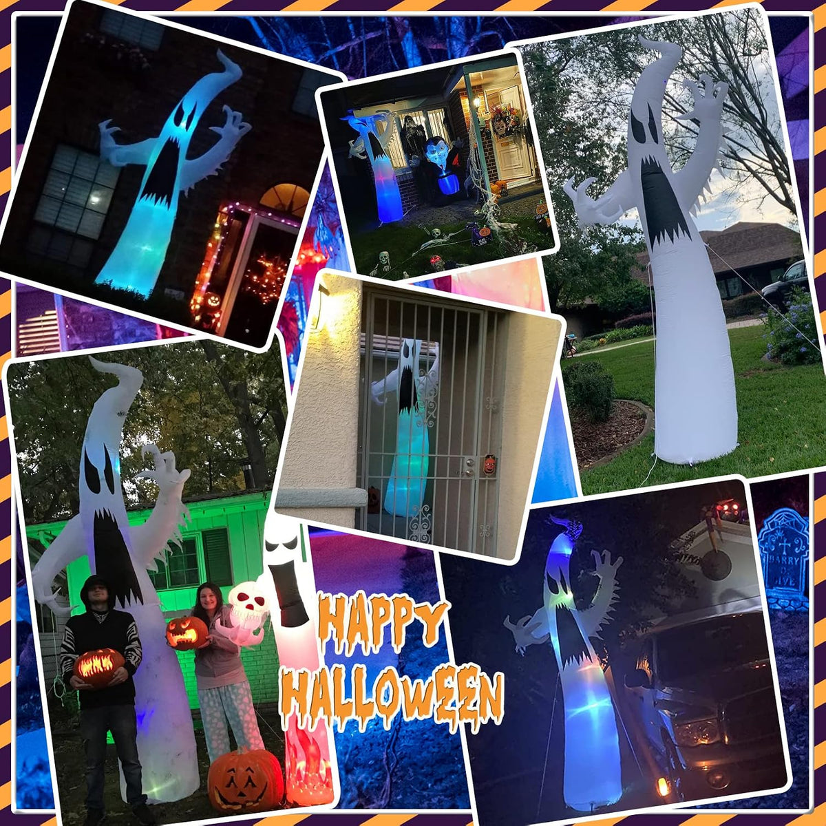12 Ft Halloween Inflatables Terrible Ghost Decoration with Flash Color Changing Light Blow Up Decor Indoor Outdoor