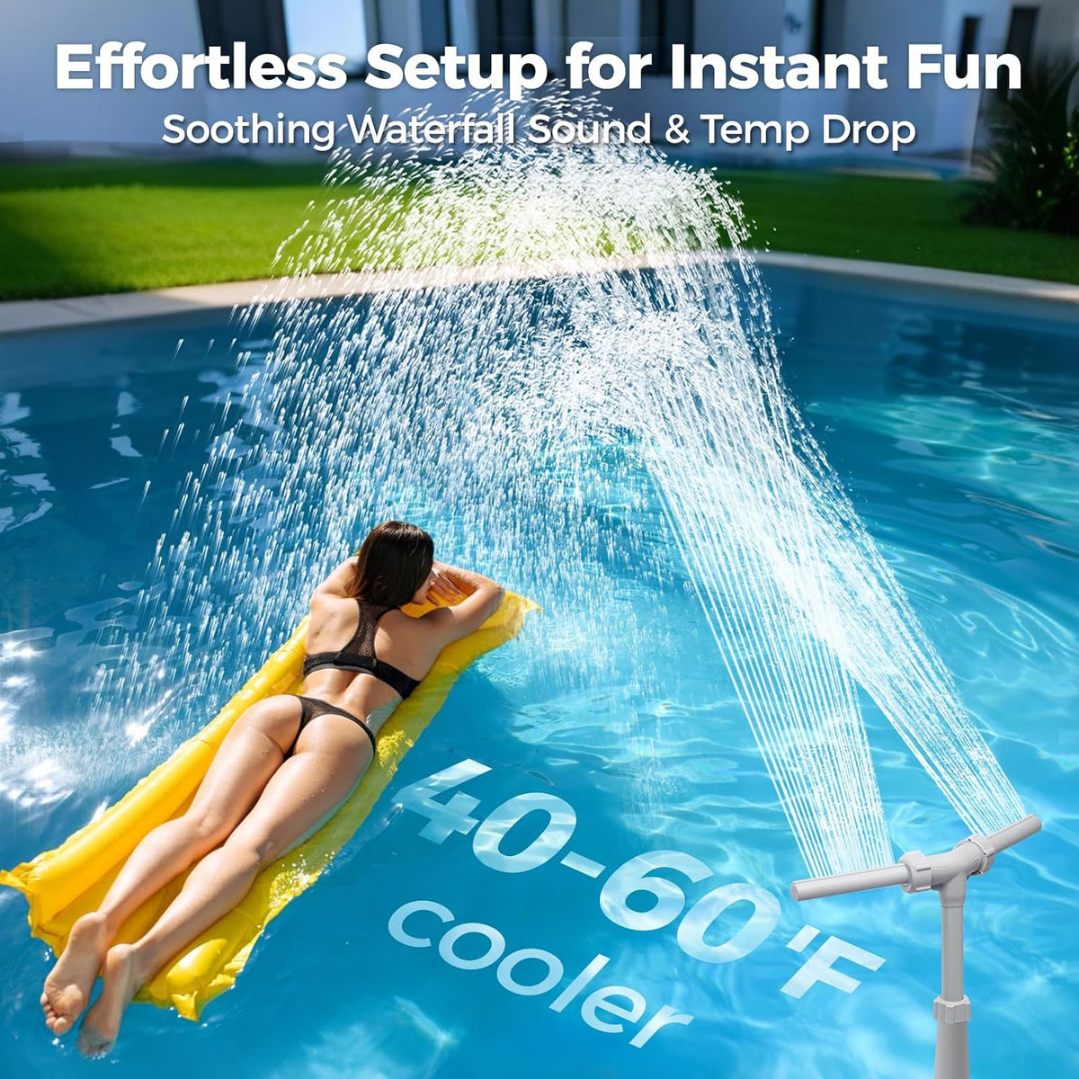 Dual Spray Pool Fountains for Above-Inground Swimming-Pool - Telescopic 15-22" Pipe Height, Summer Waterfall Cooler