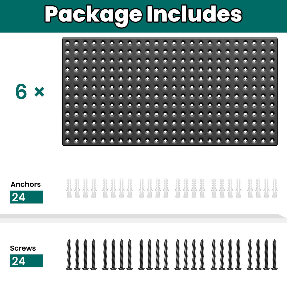 Metal Pegboard Panels 24" x 12", Heavy Duty Peg Board for Garage