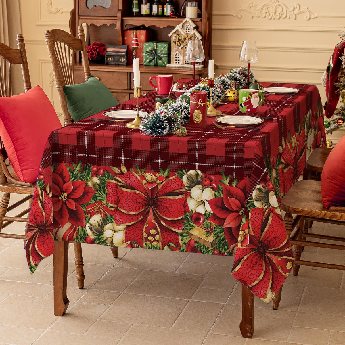 Christmas Rectangle Tablecloth 60 x 84 Inch, Red Checkered