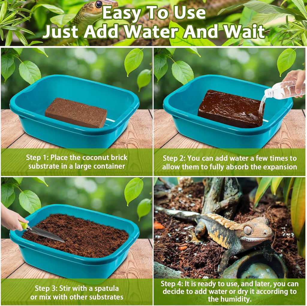 4 Pack Natural Coconut Fiber Substrate, Coco Coir Reptile Bedding
