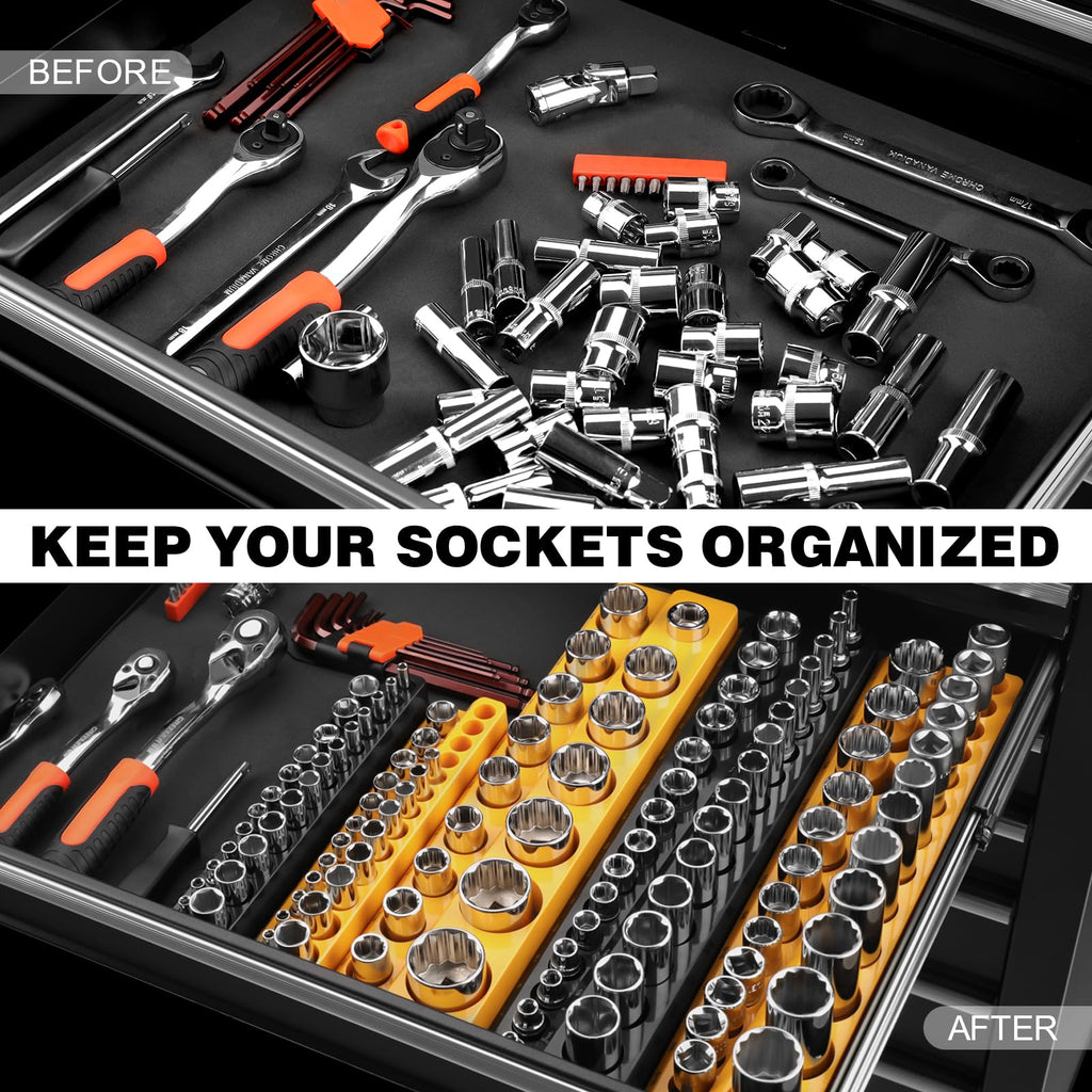 Magnetic Socket Organizer Set, 6PCS 1/4 3/8 1/2 SAE & Metric