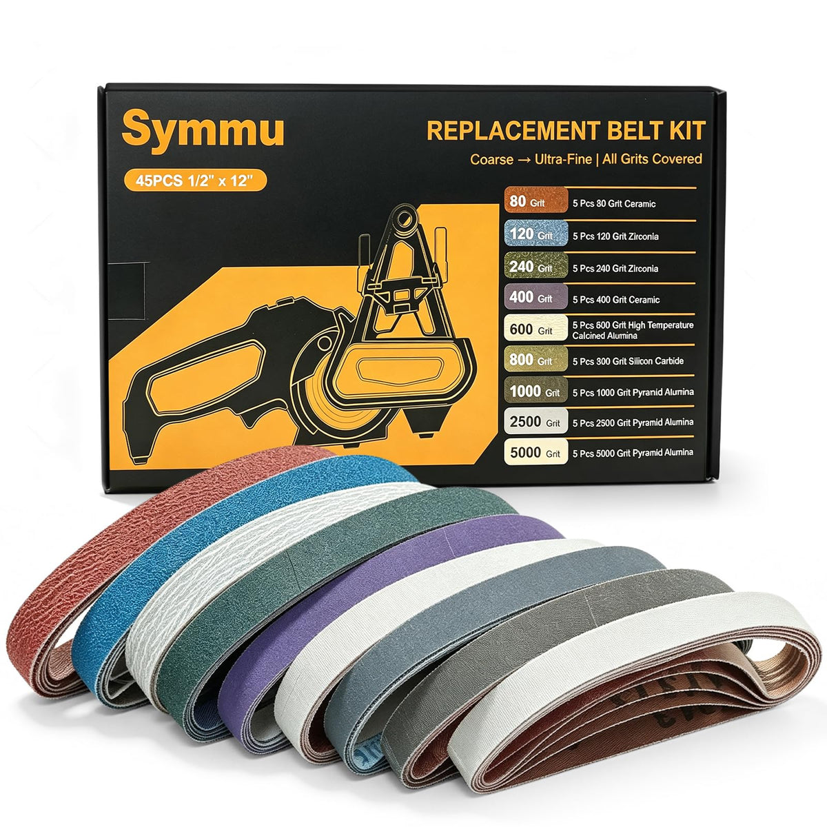 Symmu 45pcs 1/2" x 12" Replacement Sanding Belt Kit for Knife Sharpener