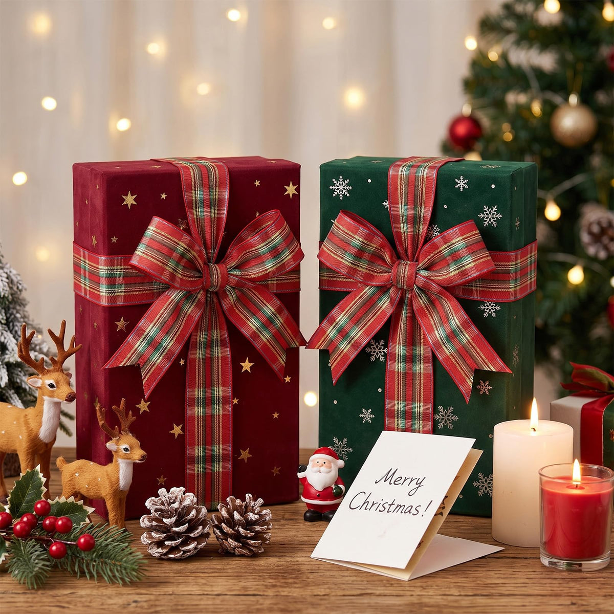 Christmas Red Plaid Wired Ribbon