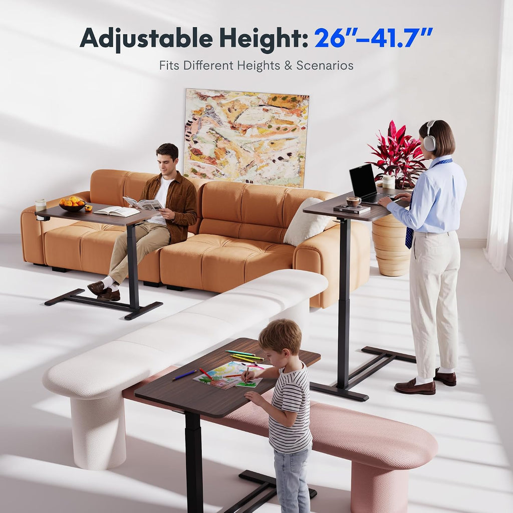 H7 32" Pneumatic Height-Adjustable Overbed Table with Wheels