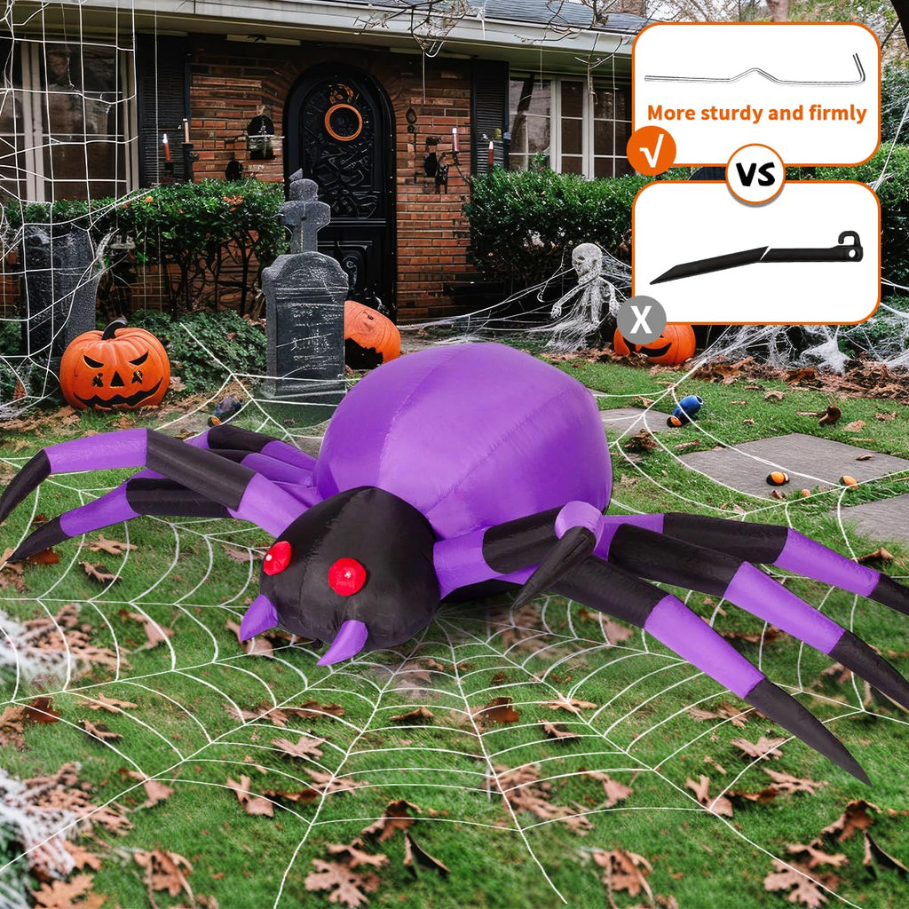 9FT Halloween Inflatables Decorations Purple Spider Yard LEDs Decor