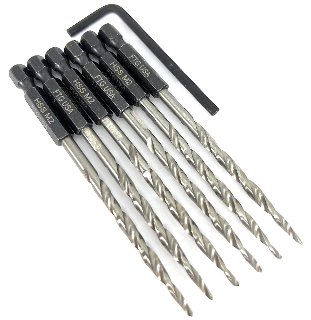 FTG USA 6 Pc #10(3/16") Replacement Tapered Countersink Drill Bit Hex Shank