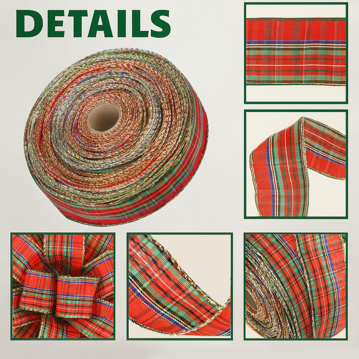 Christmas Wired Ribbon 1.5 Inch 30 Yard Tartan Plaid Ribbons