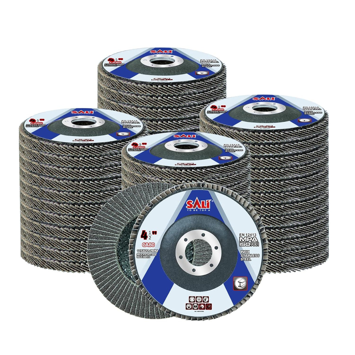 Sali 48 Pack Flap Disc 80 Grit 4.5" x 7/8-Inch Sanding Disc Bevel Type #29 Premium and Industrial Grade Angle Grinder Grinding Wheel High Performance Edge Grinding