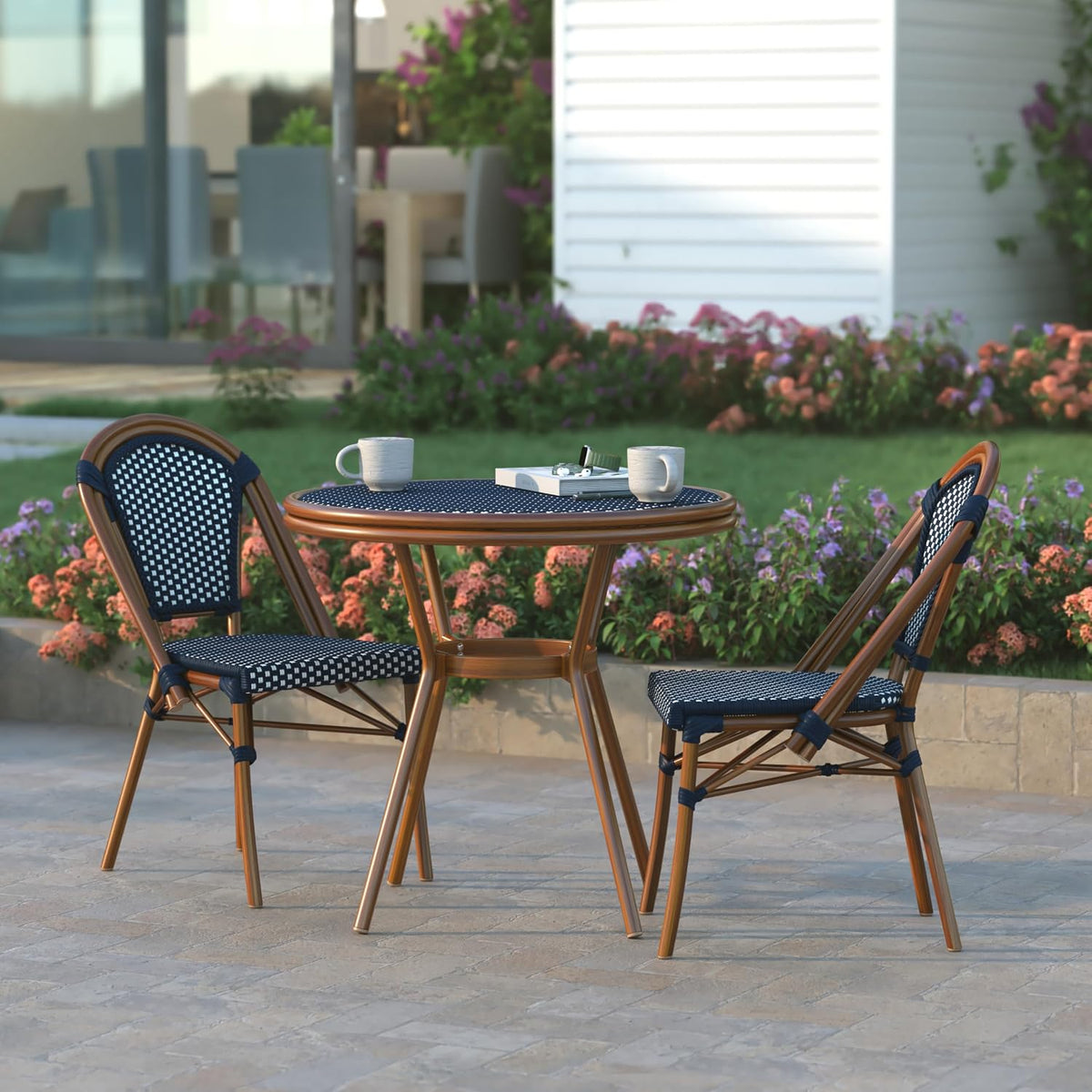 31.5" Navy/White Indoor/Outdoor Bistro Table