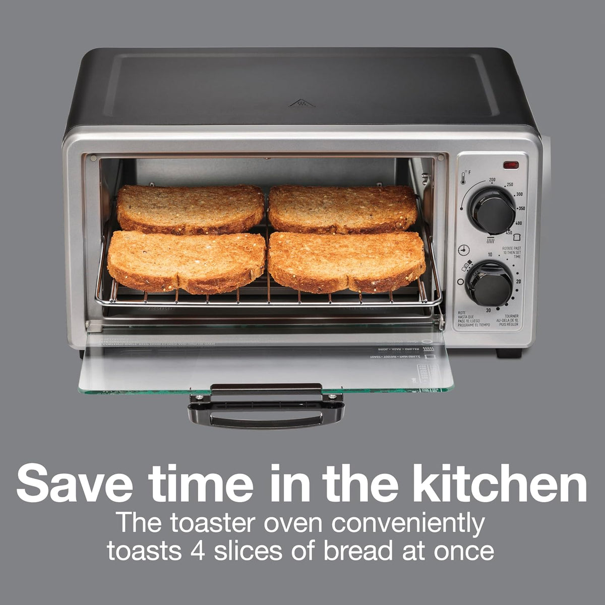 4 Slice Countertop Toaster Oven | Bake, Broil, Toast | 200-450⁰F Adjustable Temp | 30 Minute Timer | Automatic