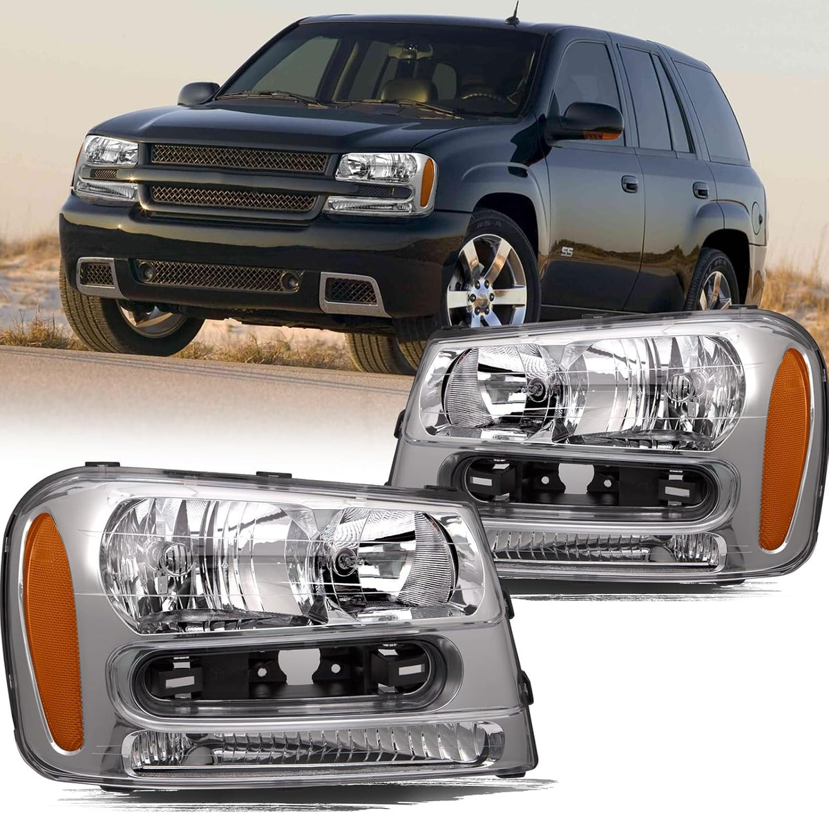Aosky Headlight Assembly Compatible with 2002-2009 Chevy Trailblazer
