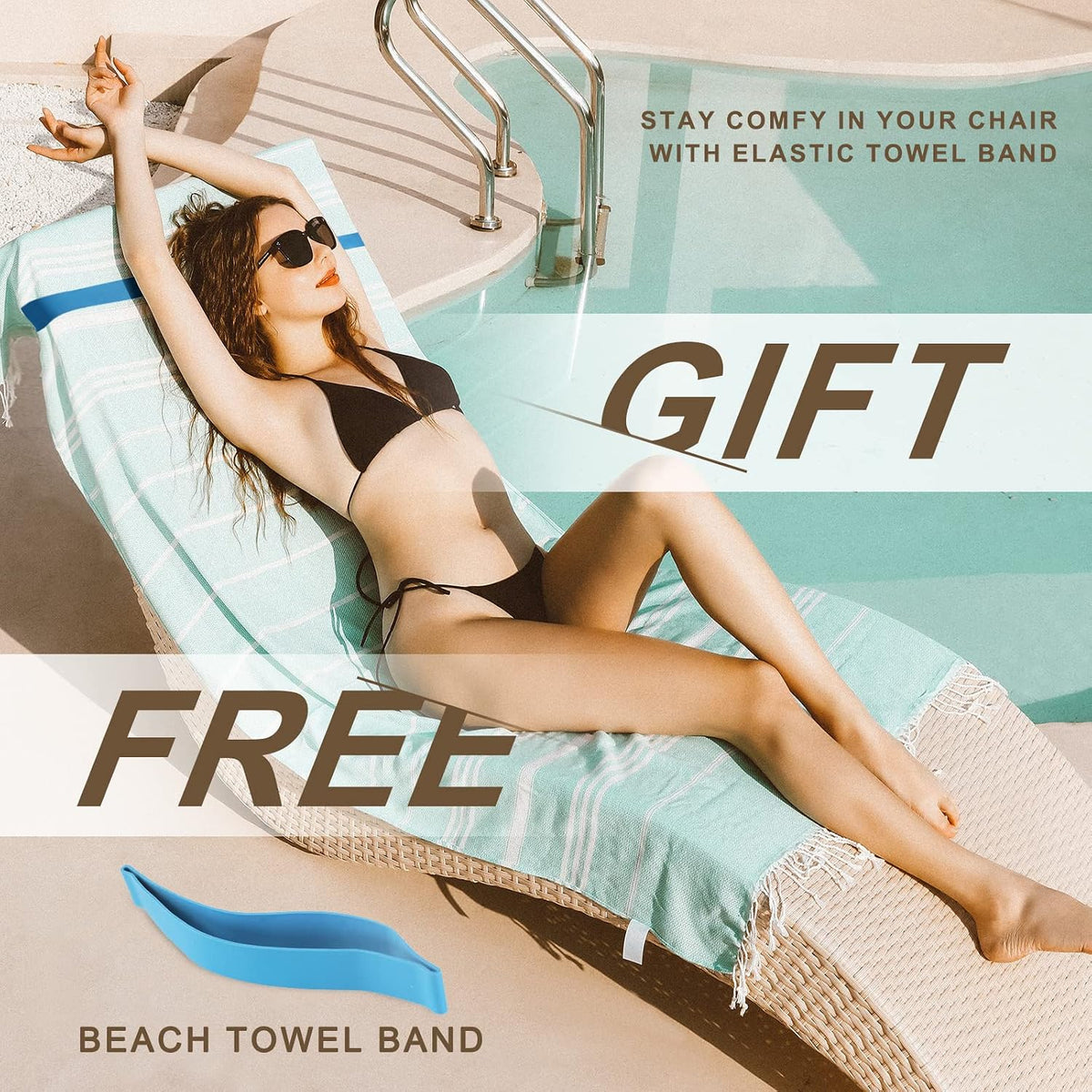 Turkish Beach Pool Towel with Elastic Band Oversized Sand Free Quick Dry Sandproof Cute Compact Lightweighter Thin
