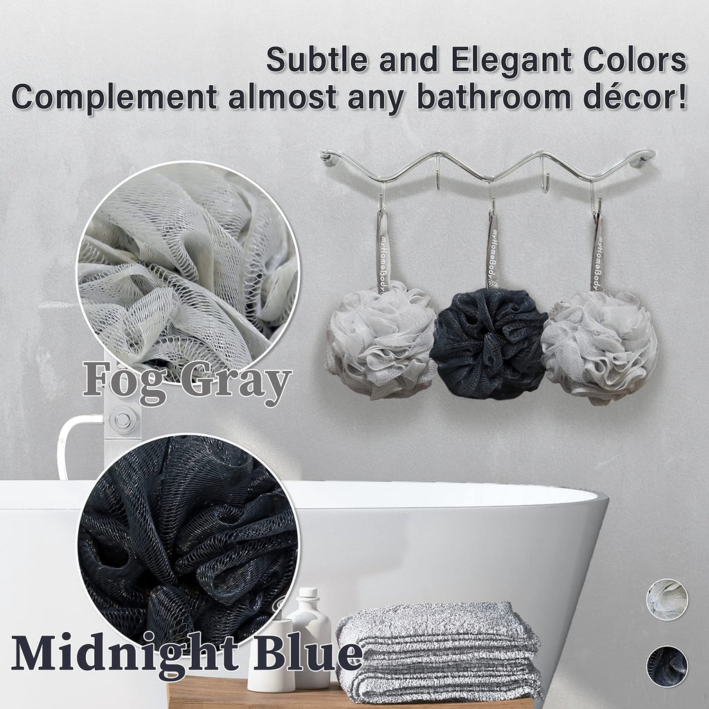 60g Loofah Sponge, 2 Fog Gray + 1 Midnight Blue, 3 Pack