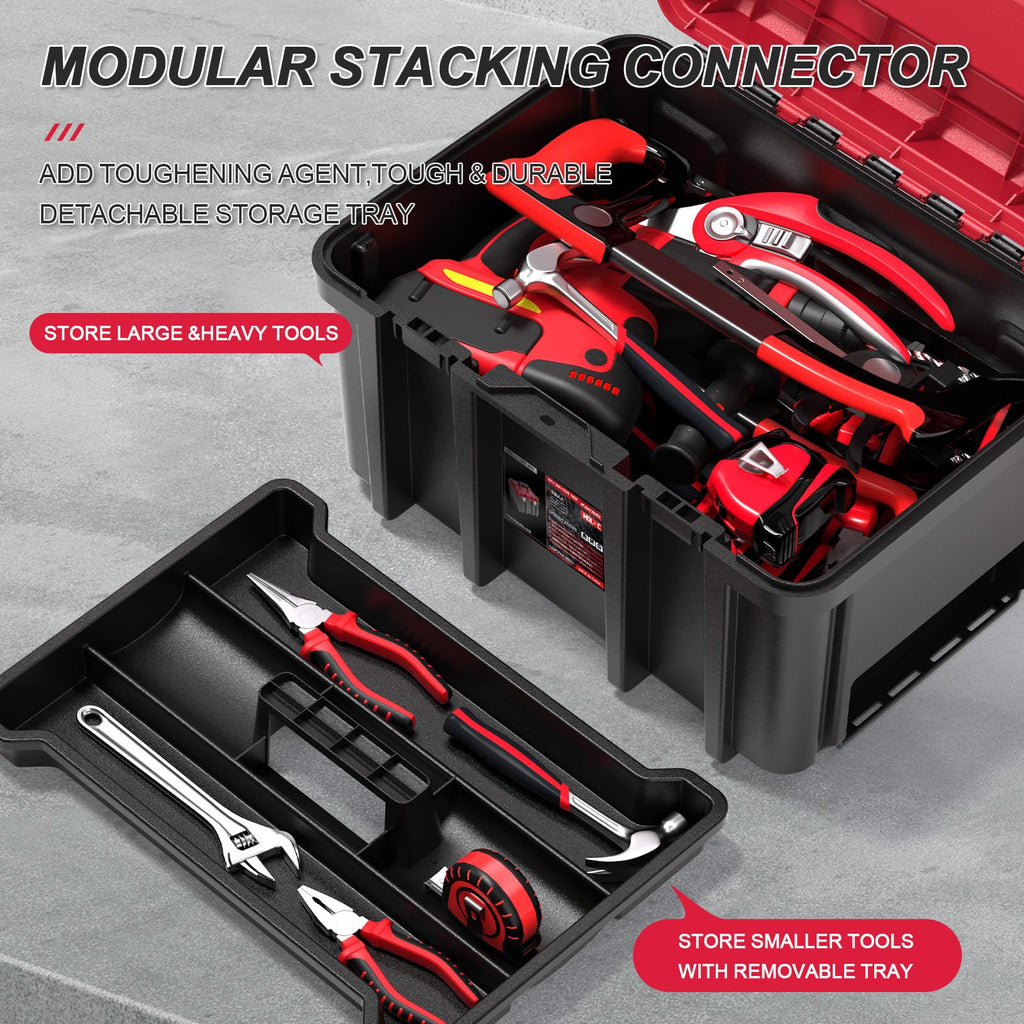 3-in-1 Stackable Rolling Tool Box with Wheels, Modular Tool Organizer