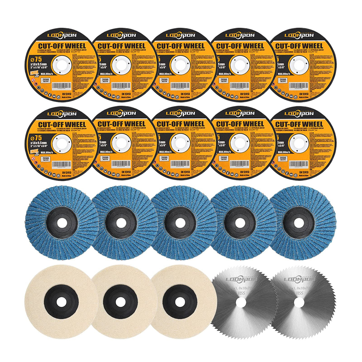 LOONPON Flap Disc for Angle Grinder,Type 27 (3" Set - 20Pc)