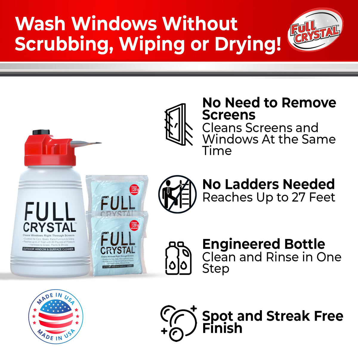 Window Cleaner, Bottle + 8oz Powder, Cleans Up to 40 Windows