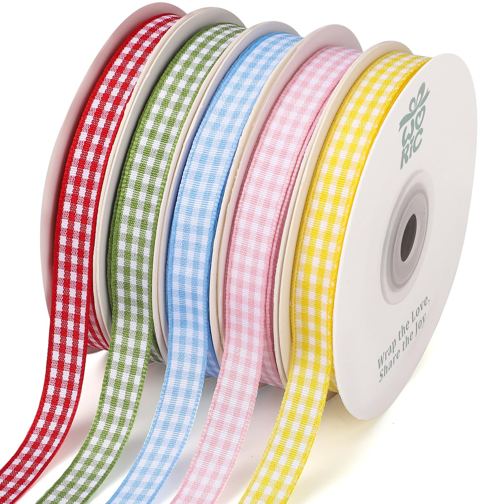 5 Color Gingham Ribbon 3/8" X 50 Yd Plaid Ribbons