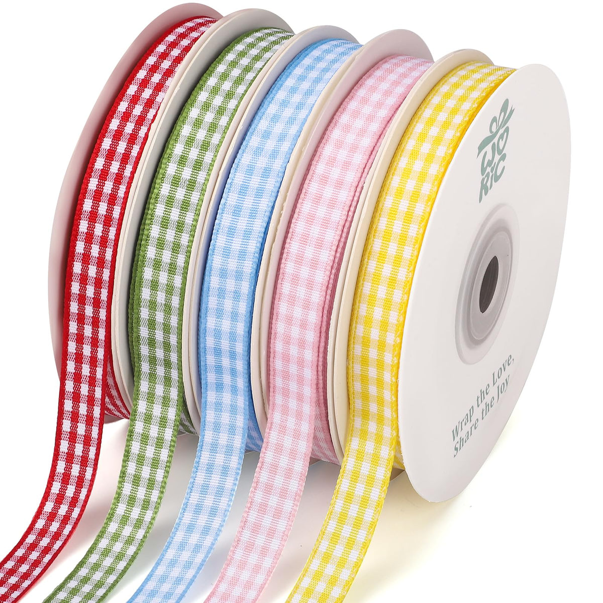 5 Color Gingham Ribbon 3/8" X 50 Yd Plaid Ribbons