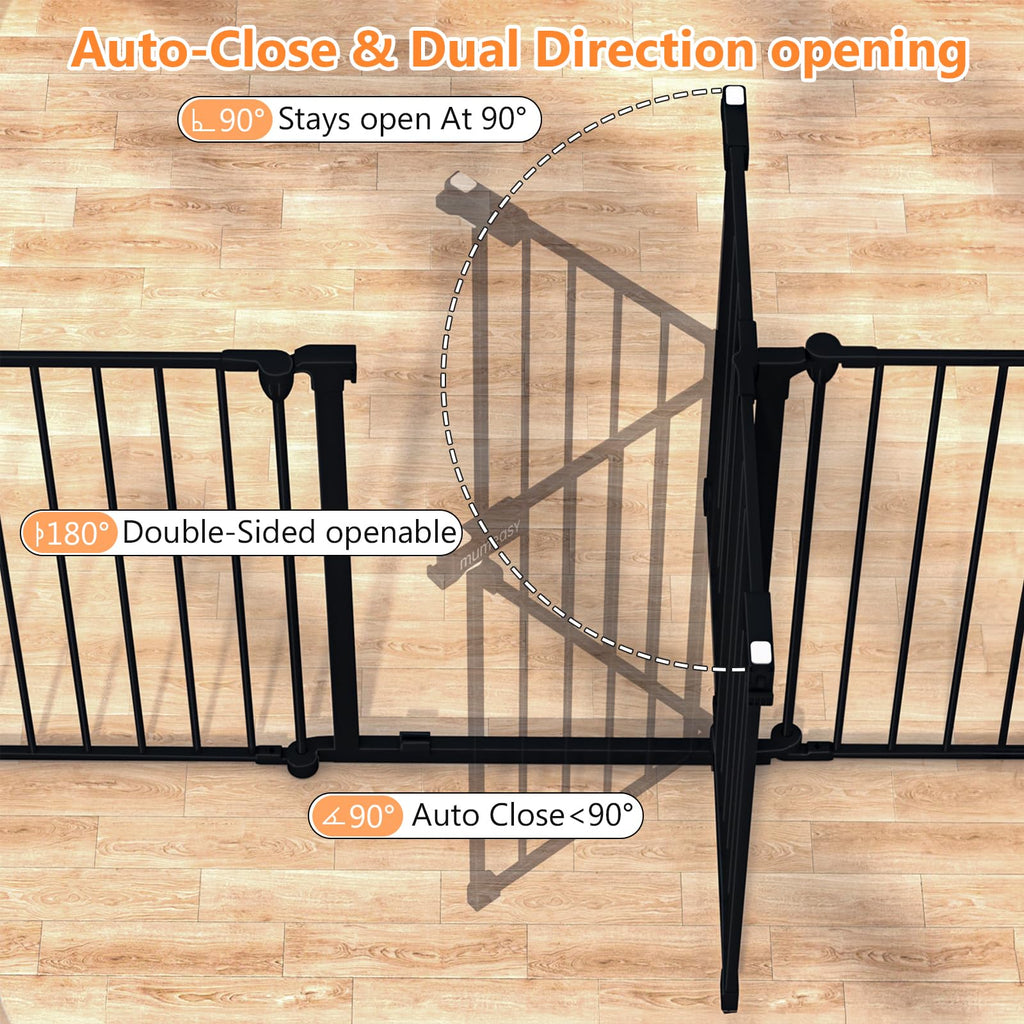 199" Extra-Wide Adjustable Hardware/Pressure-Mounted Pet & Child Safety Gate with Auto-Close Walk-Through Door for Stairs, Hallways & Wide Doorways
