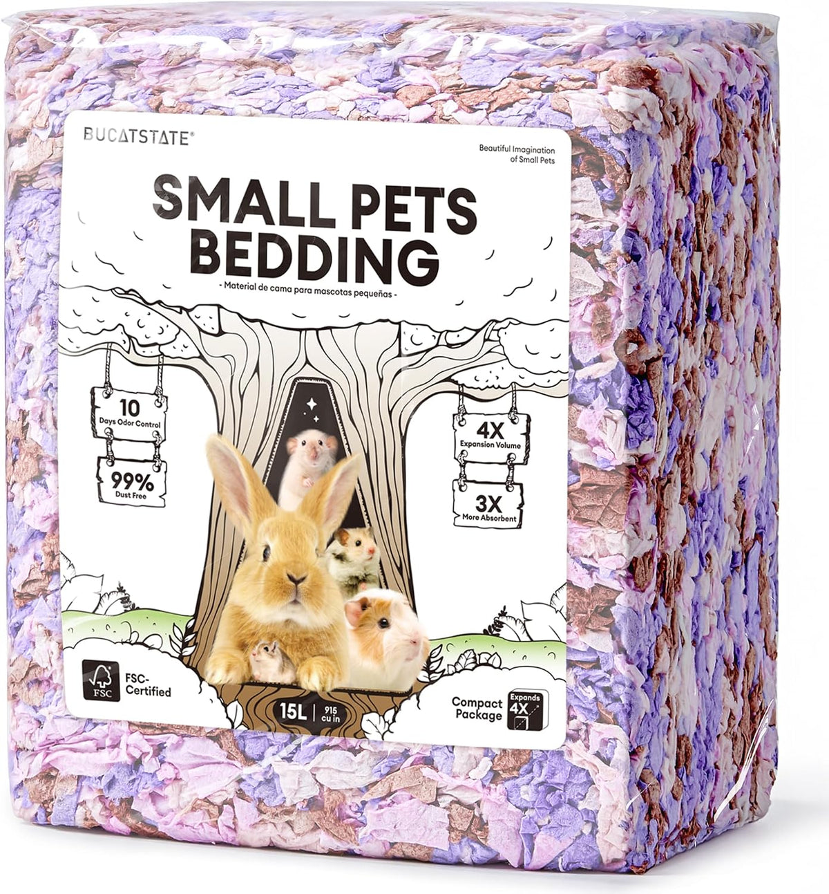 Hamster Bedding 15L, 99% Dust-Free Paper Bedding, Wildflower | Vibrant Color Paper Bedding, Compactly Packed to