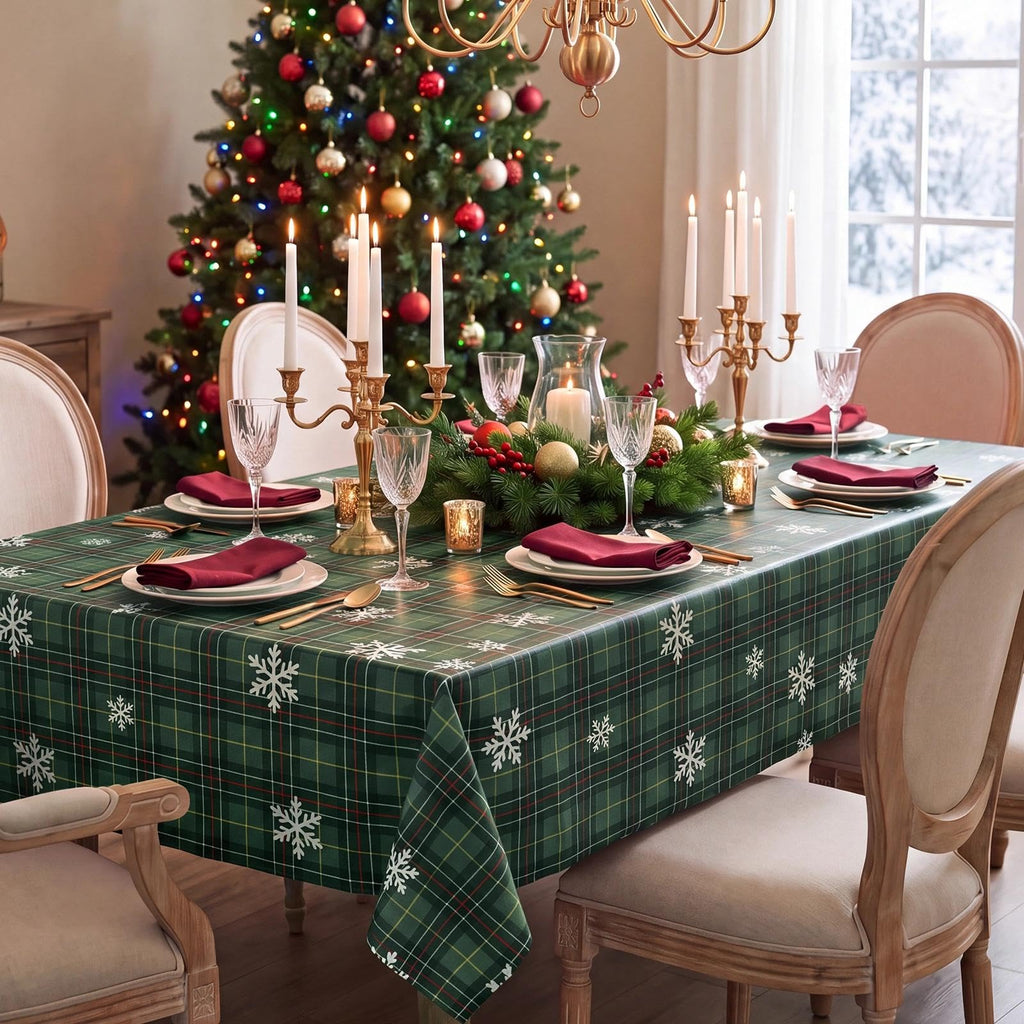 Christmas Plaid Vinyl Tablecloth, Rectangle 54 x 78, Green