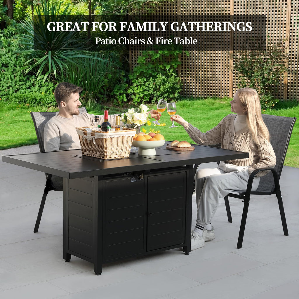 7 Pcs Outdoor Furniture Set w/ 60" Firepit and 6 Pieces Patio Chairs, 50,000 BTU Aluminum Gas Fire Table and
