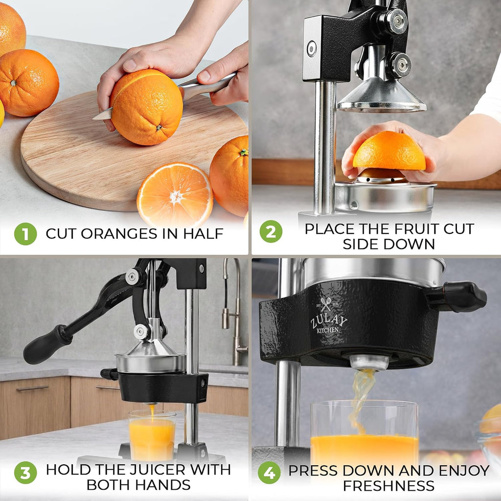 Cast Iron Juicer - Heavy Duty Orange Juicer with Detachable Strainers for Easy Cleaning, Citrus Press for Citrus