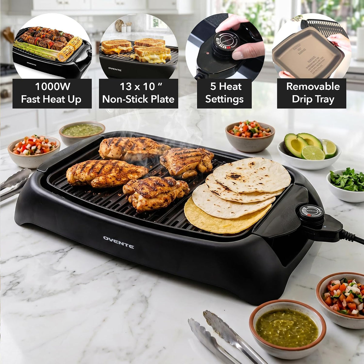Electric Indoor Grill, 13x10 Inch Non-Stick Plate, Black GD1632NLB