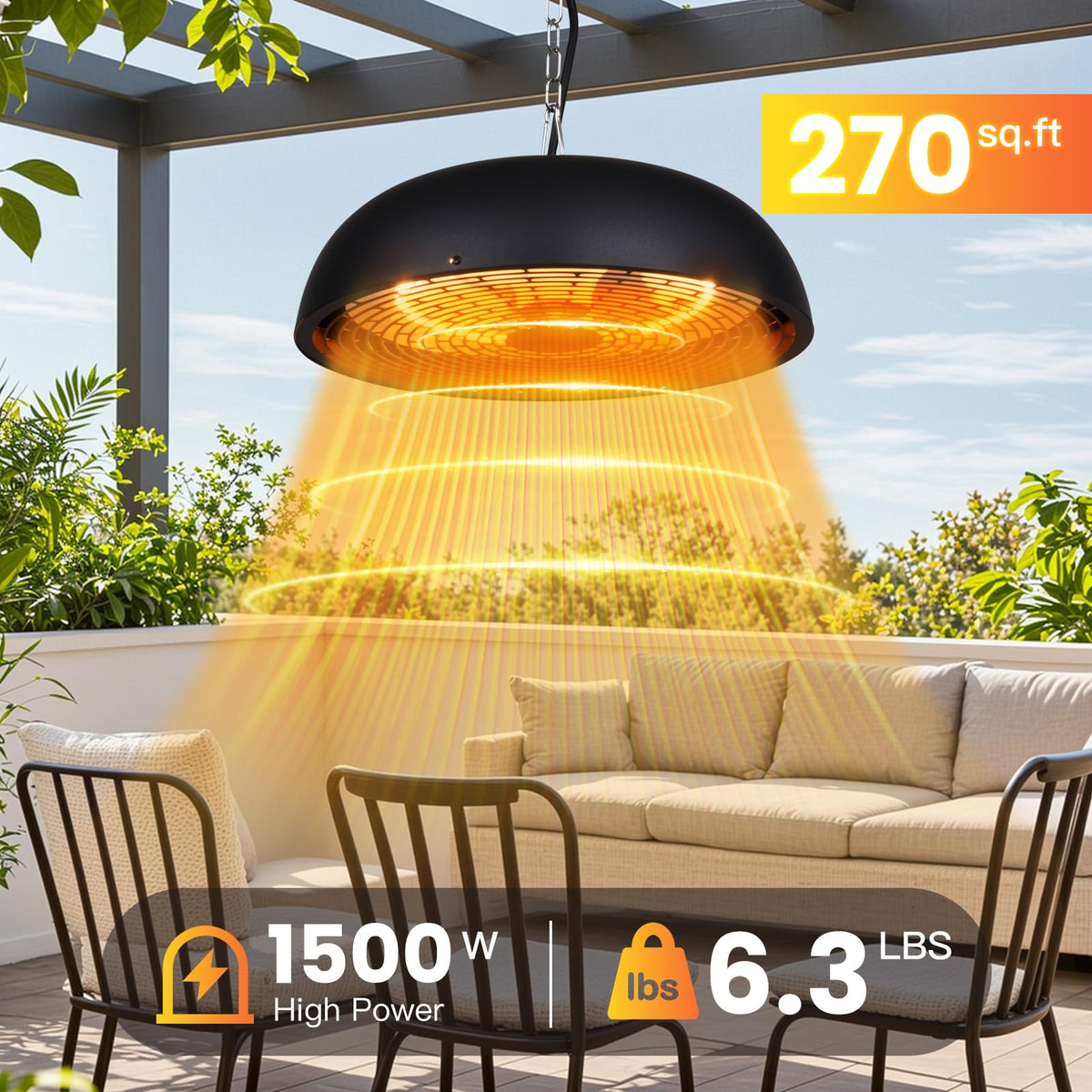 1500W Electric Hanging Patio Heater,Ceiling-Mounted Patio Heater