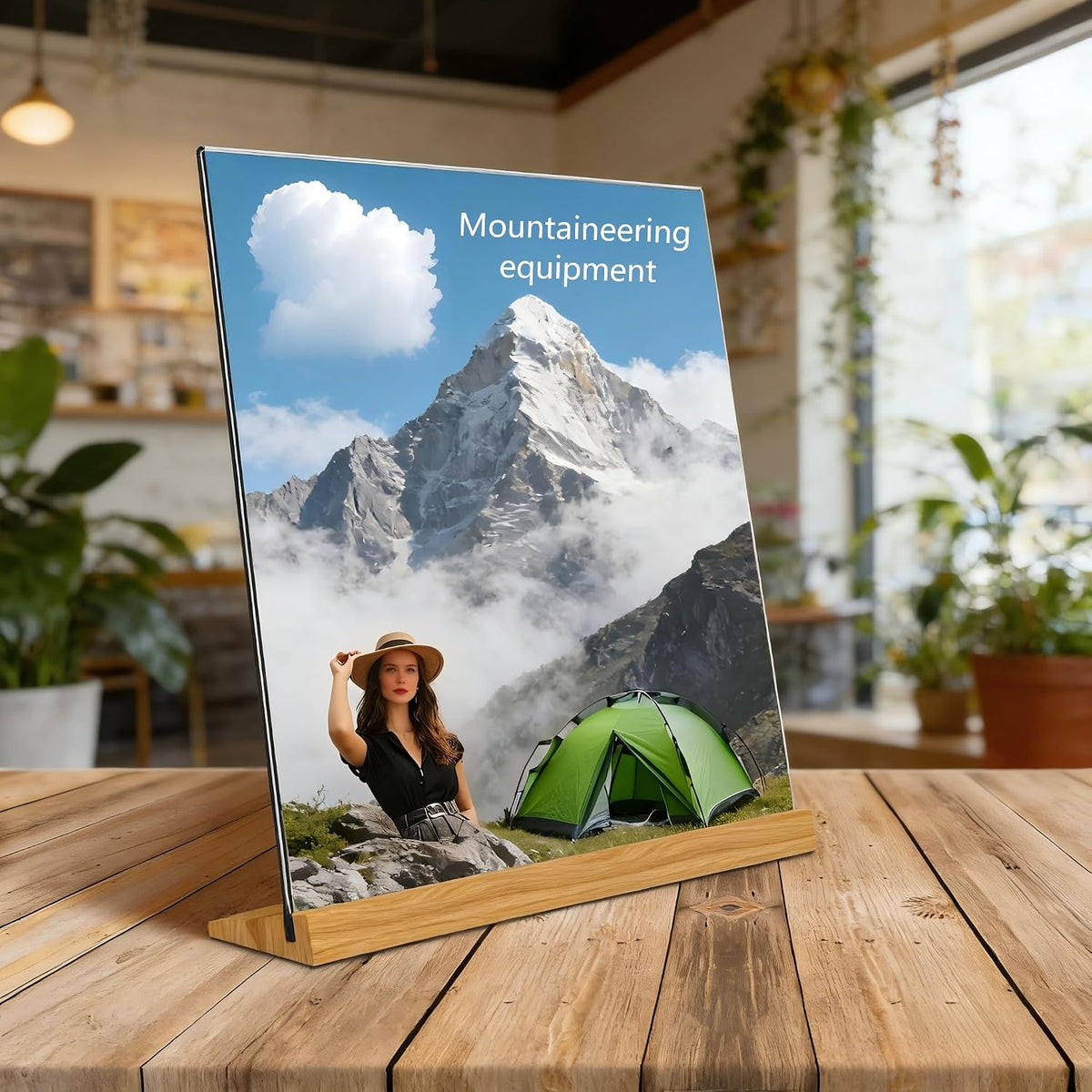 3 Pack 5x7 Acrylic Sign Holder Slant Back Design L Shape Clear Acrylic Frames Wood Base, Table Menu Display Stand