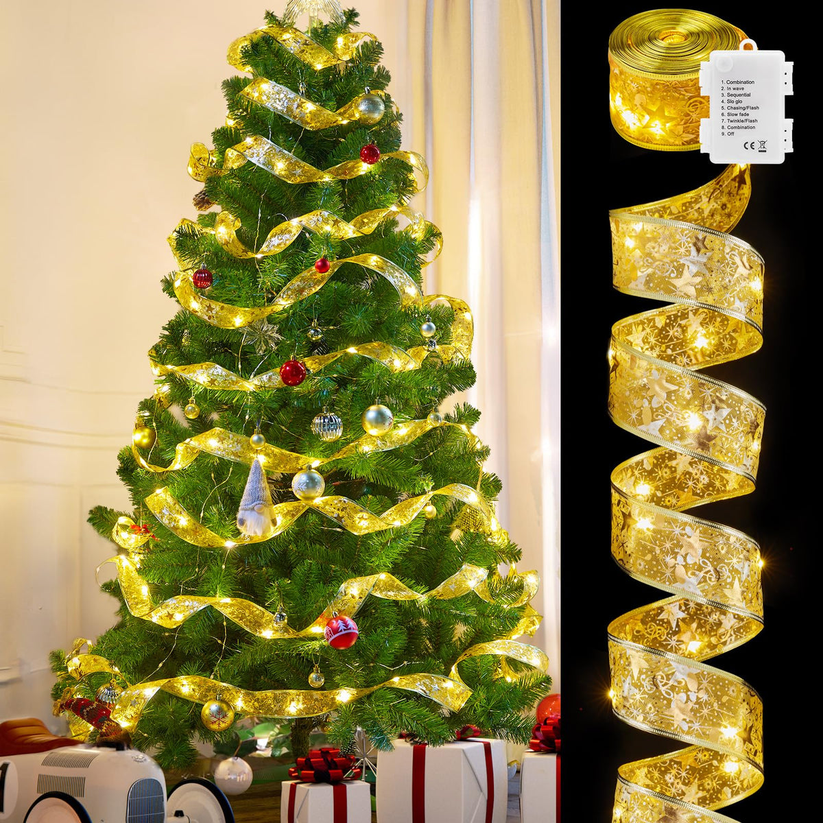 Christmas Tree Ribbon String Lights